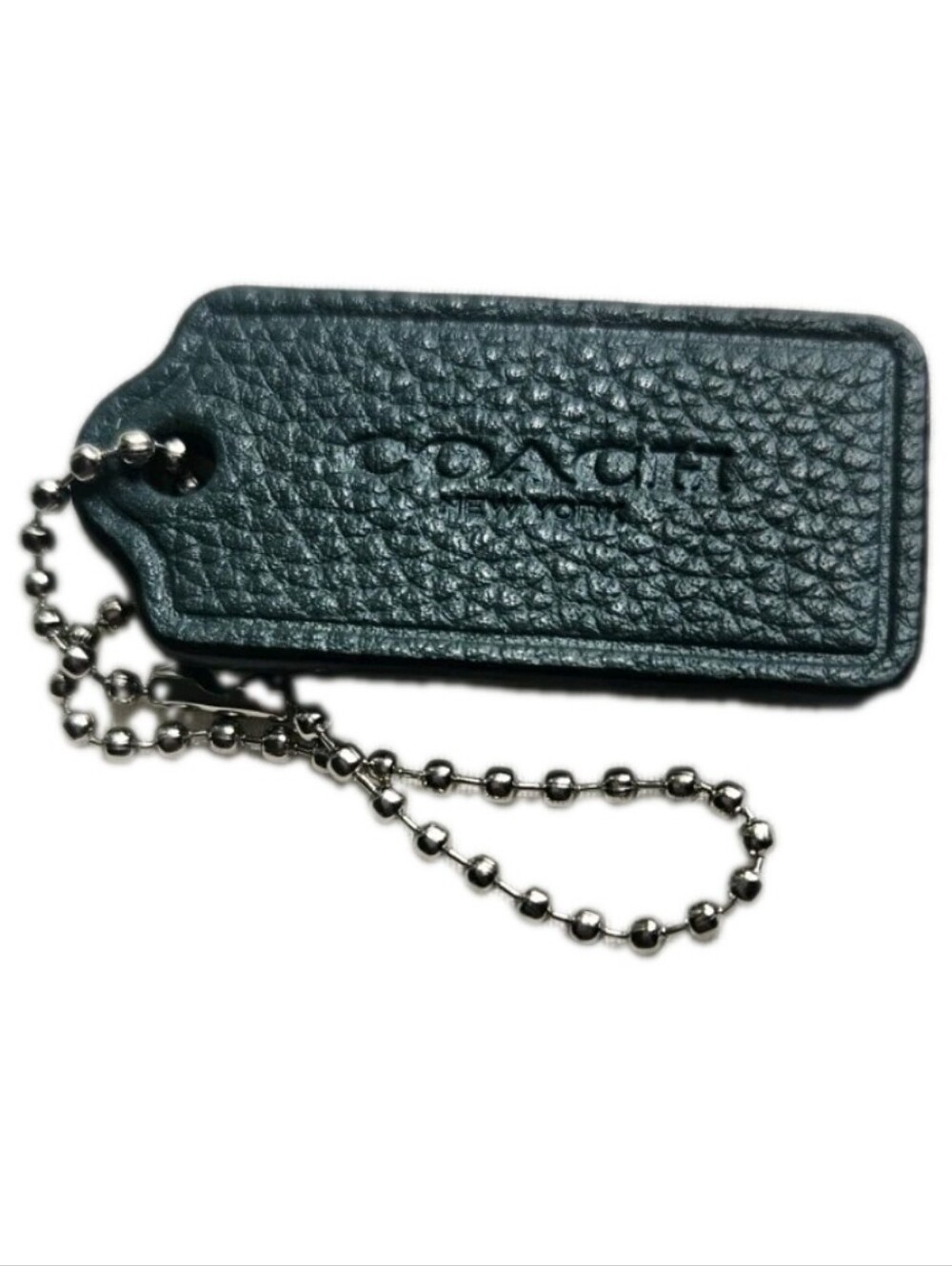 COACH Hang Tag 2.25" Emerald Green Pebbled Leather Bag Charm Keychain EUC